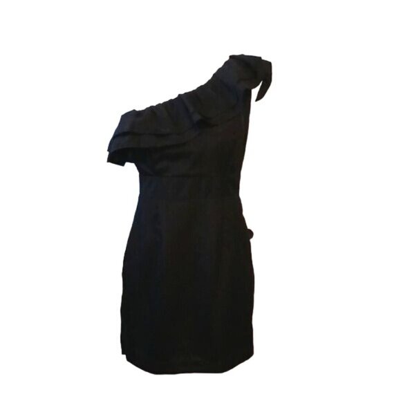 Level Eight Black One‎ Shoulder Ruffled Mini Cocktail Dress Size M - Picture 1 of 12